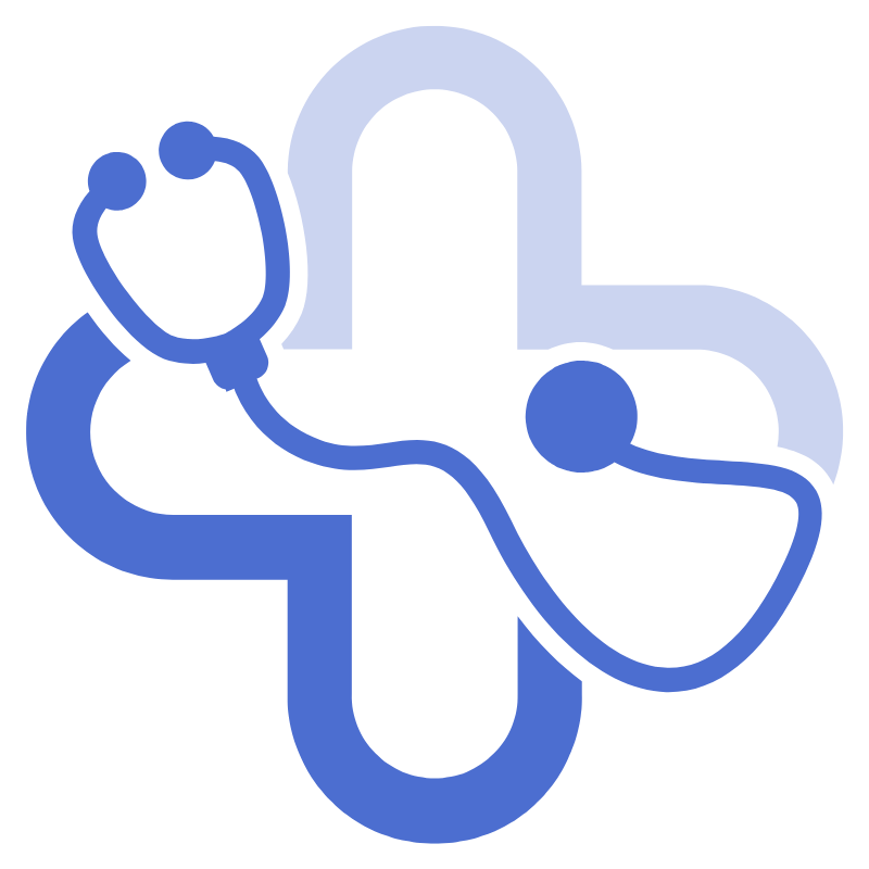Blue stethoscope forming a medical cross symbol.